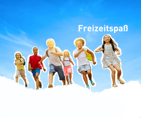 Kinder am laufen, Text "Freizeitspaß"