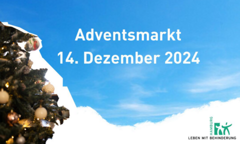 Weihnachtsbaum, Text "Adventsmarkt 14. Dezember 2024"