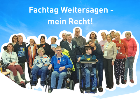 Header zum Fachtag Weitersagen - mein Recht! Gruppenbild der Teilnehmer*innen
