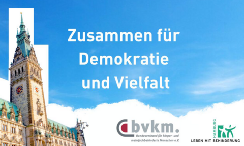 Hamburger Rathaus, Text "Zusammen für Demokratie und Vielfalt"